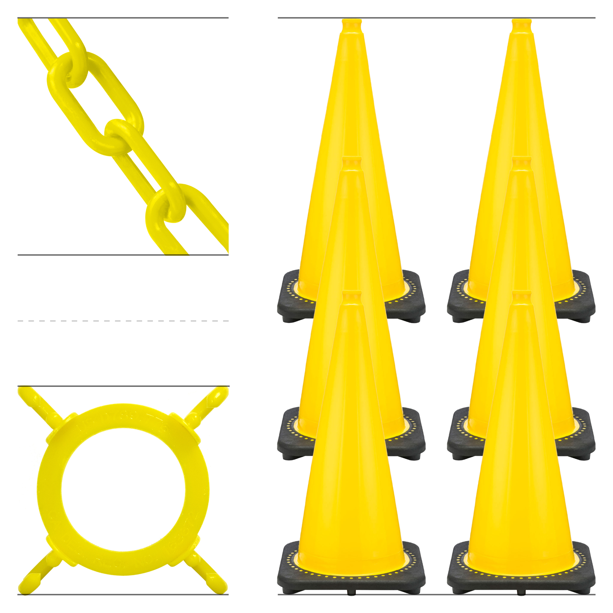 Mr. Chain Traffic Cone and Chain Kit — 28in. Yellow Cones, 14in. x 14in. Base, High-Density Polyethylene, Model# 93202-6